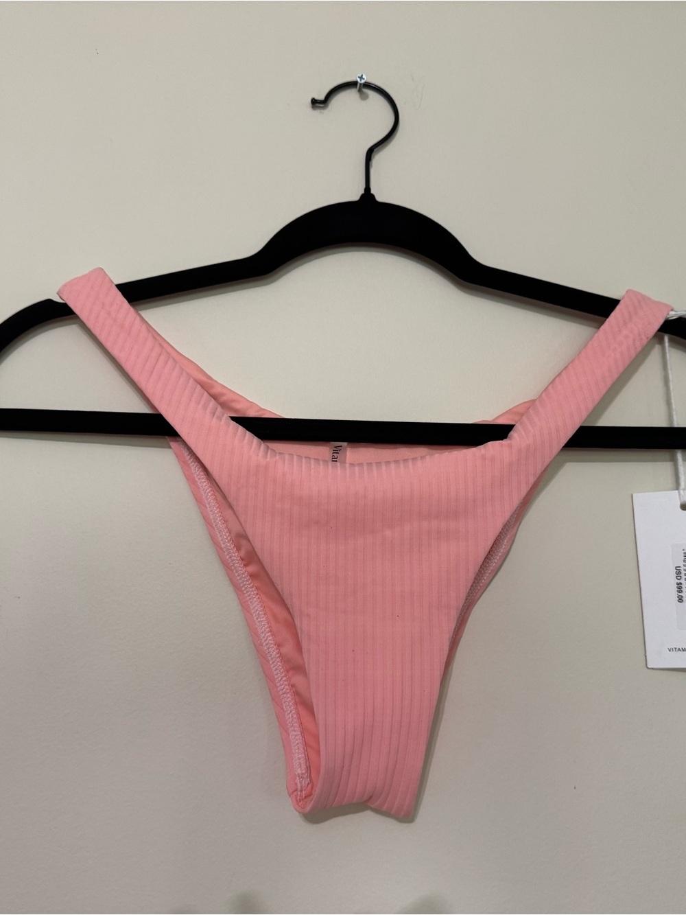 Vitamin A Coral Pink Ribbed High-Leg Bikini Bottom